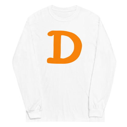 Detroit 'Old French D' T-Shirt (Orange Full Body Outline) | Unisex Long Sleeve - Circumspice Michigan