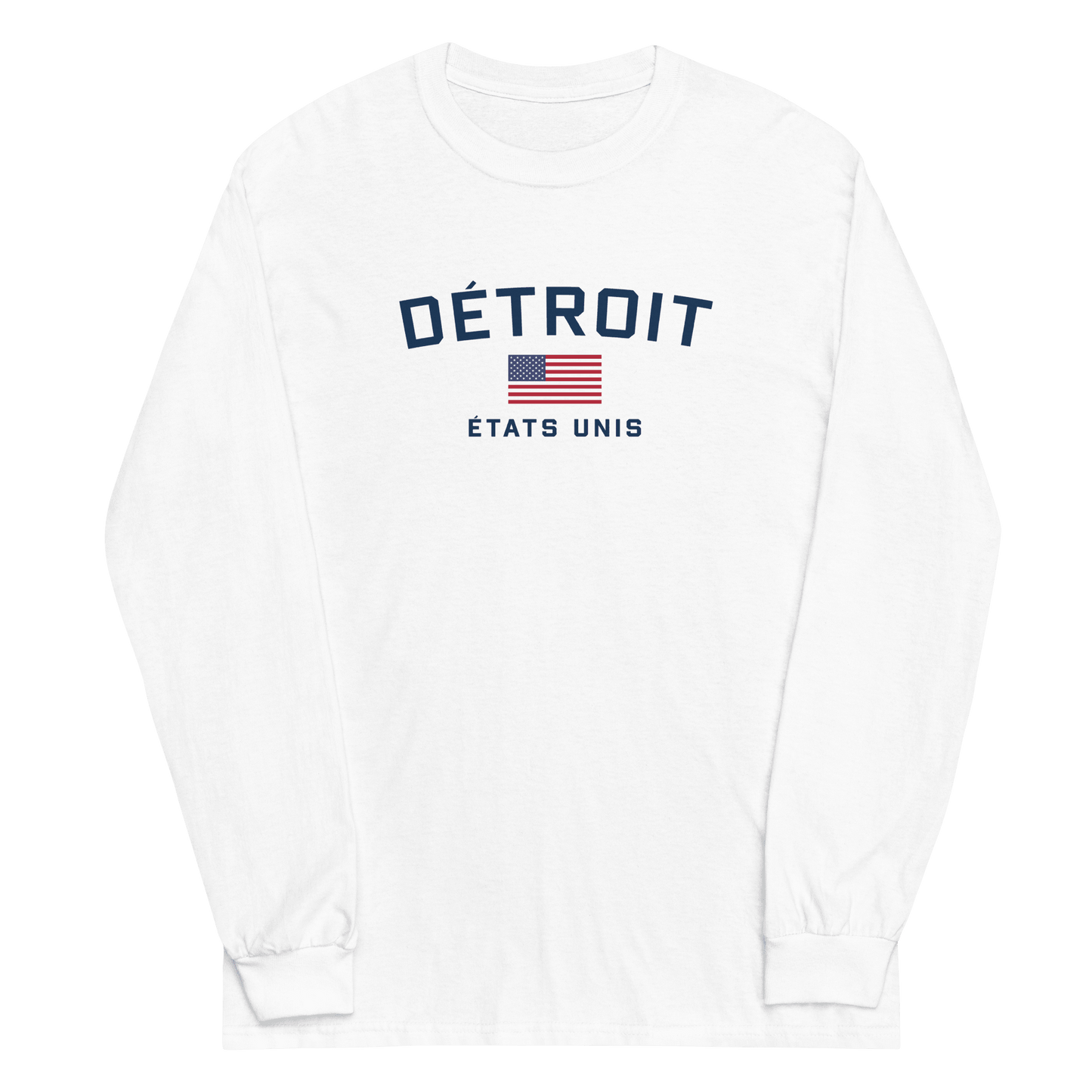 'Détroit États Unis' T-Shirt (w/USA Flag Outline) | Unisex Long Sleeve - Circumspice Michigan