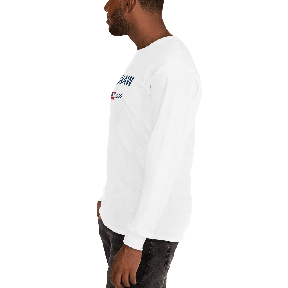 'Saginaw EST 1835' T-Shirt (w/USA Flag Outline) | Unisex Long Sleeve - Circumspice Michigan
