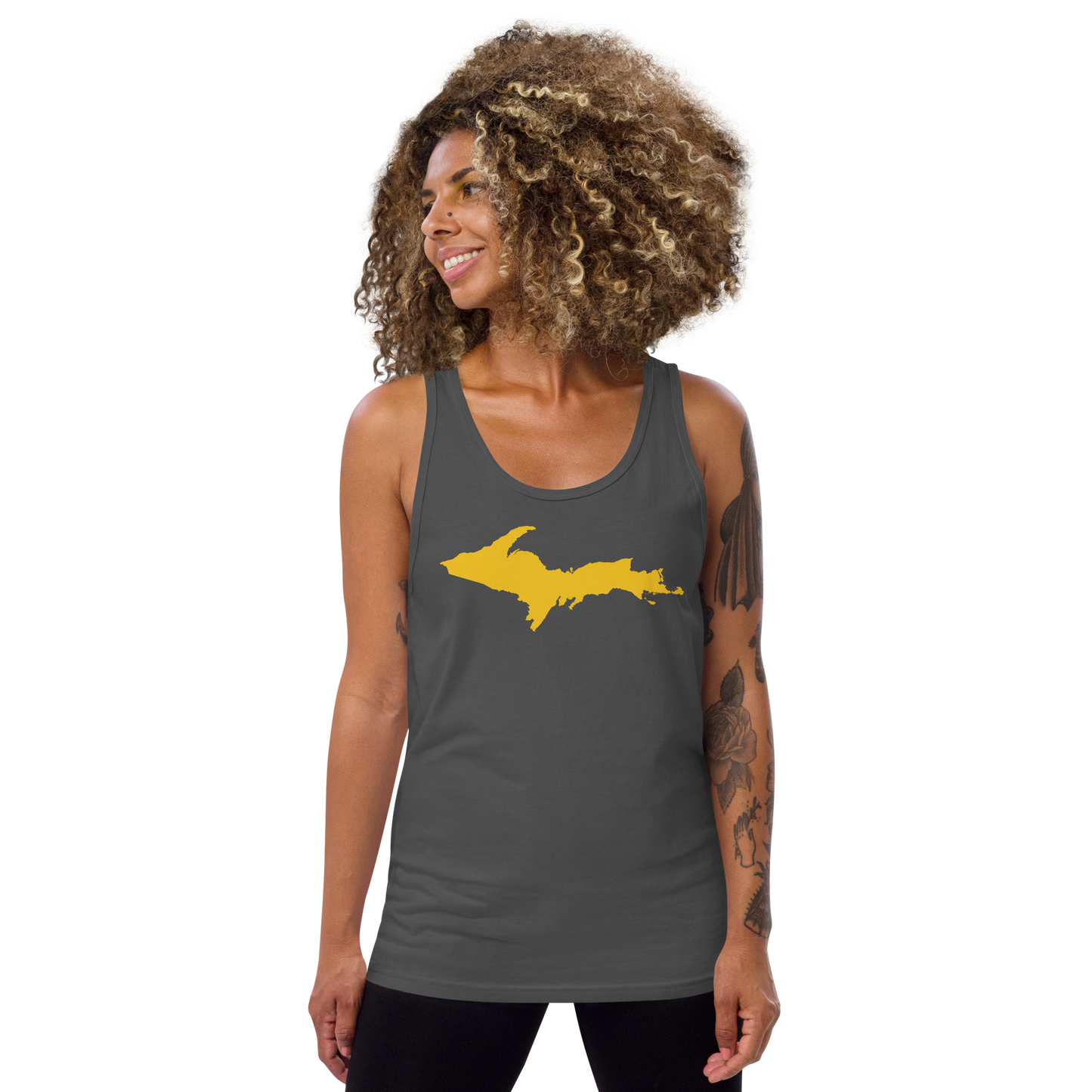 Michigan Upper Peninsula Tank Top (w/ Gold UP Outline) | Unisex Jersey