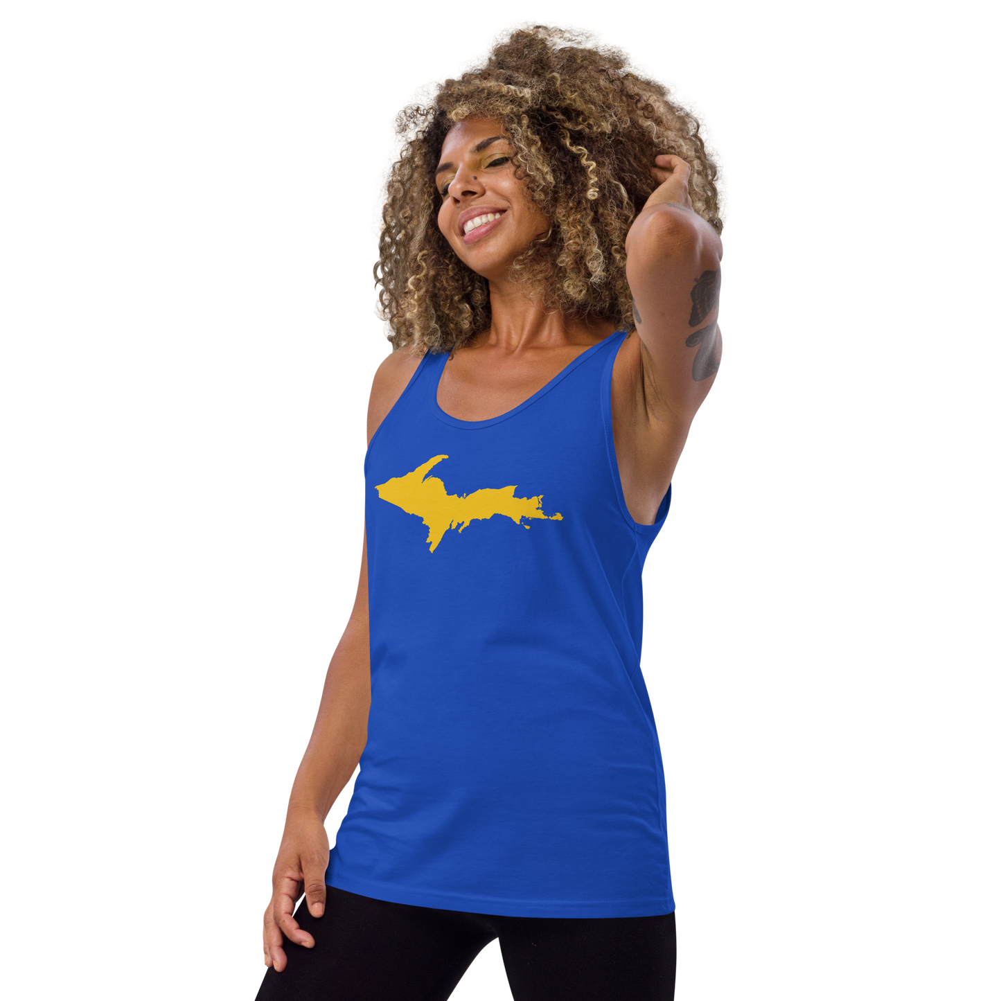 Michigan Upper Peninsula Tank Top (w/ Gold UP Outline) | Unisex Jersey