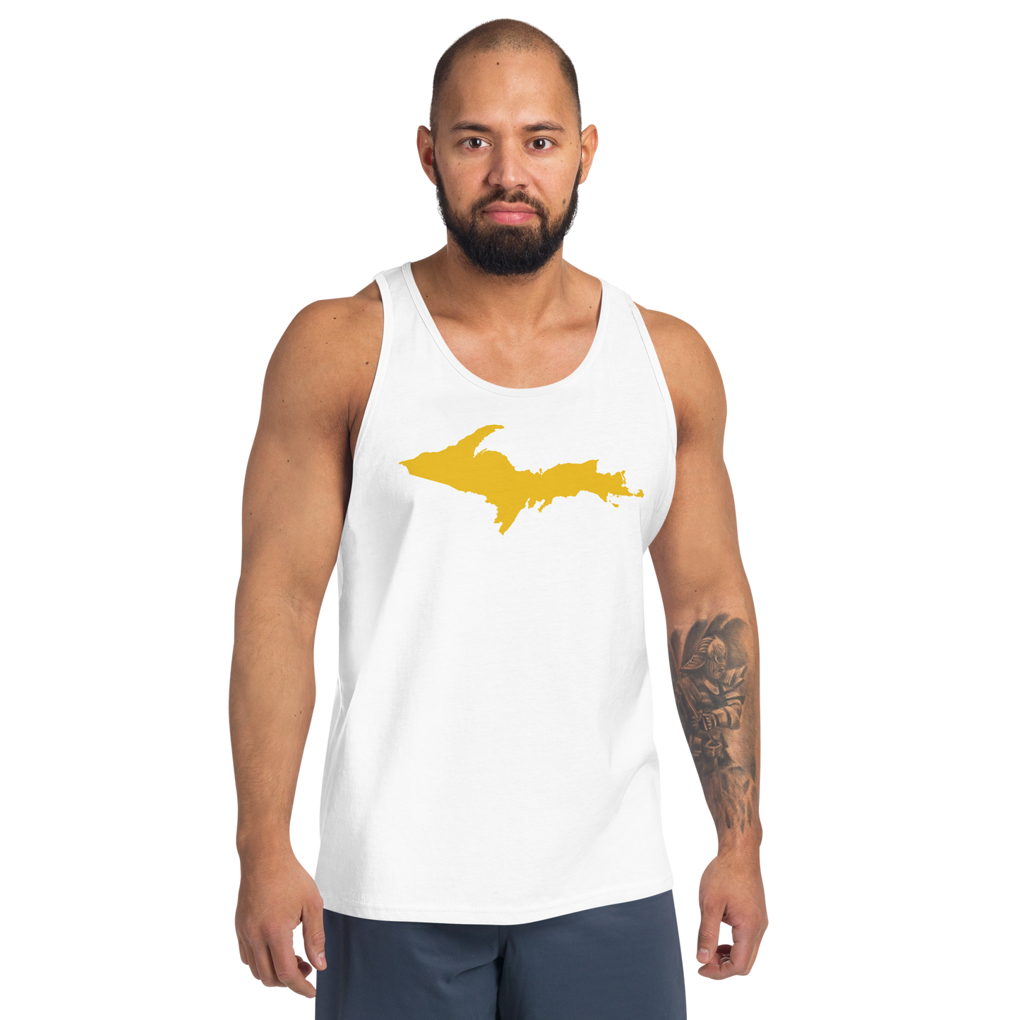 Michigan Upper Peninsula Tank Top (w/ Gold UP Outline) | Unisex Jersey