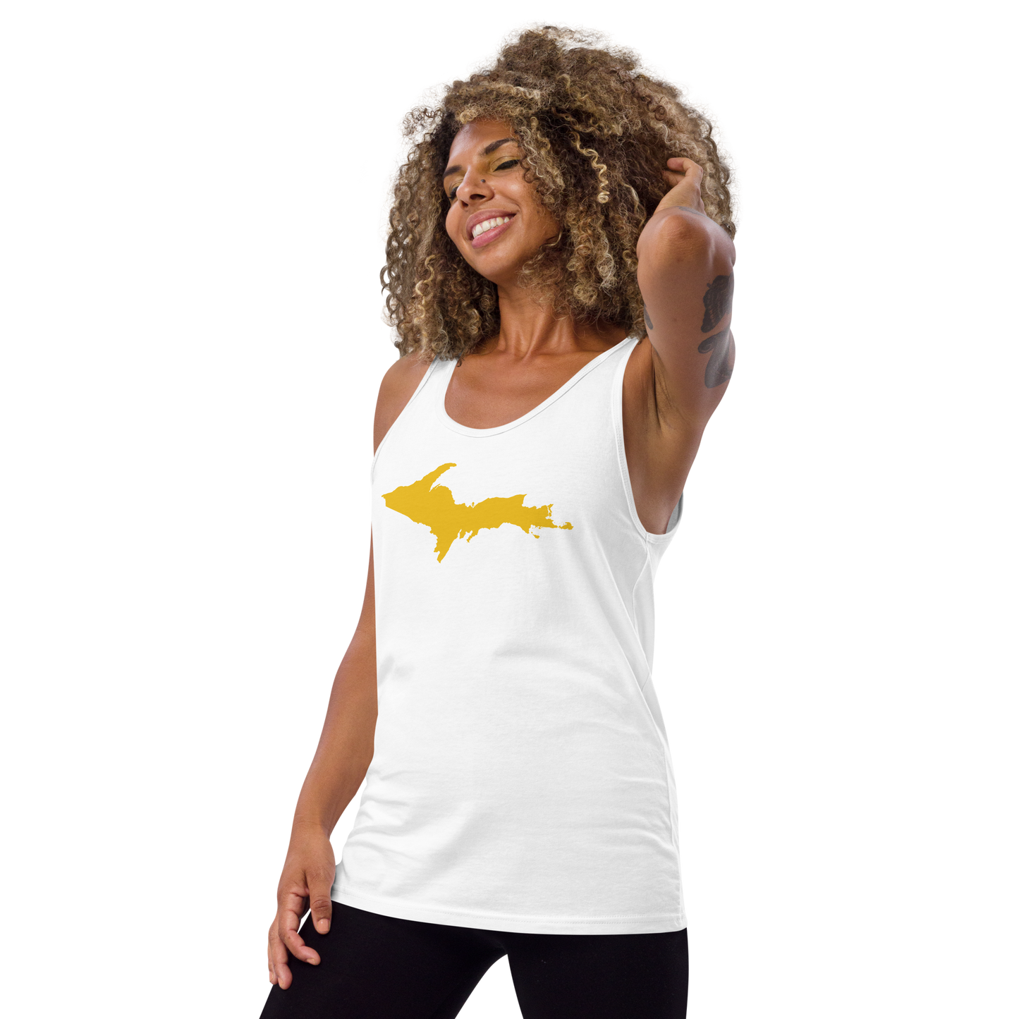 Michigan Upper Peninsula Tank Top (w/ Gold UP Outline) | Unisex Jersey