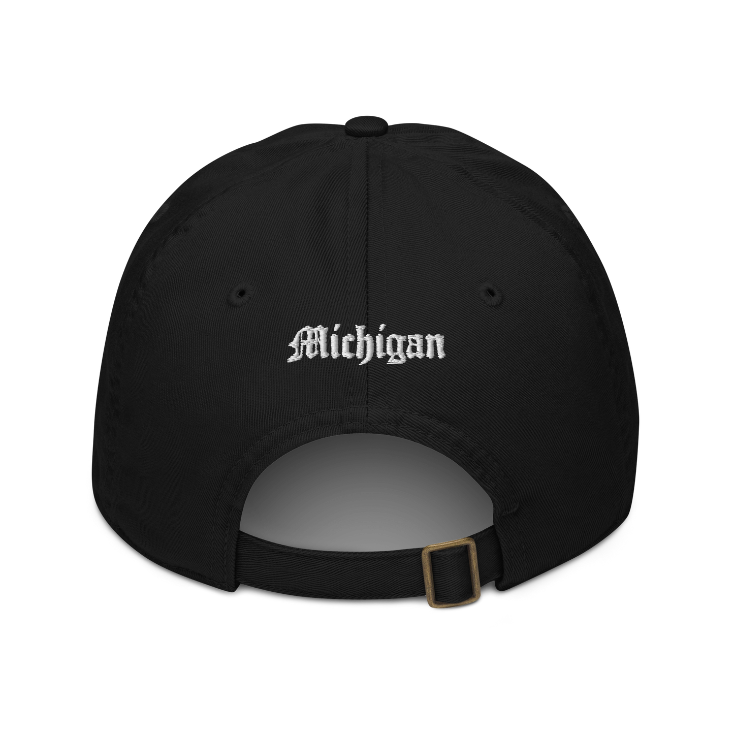 Michigan Old English 'M' Classic Baseball Cap (w/ 'Michigan' Back Design) | White/Navy Embroidery