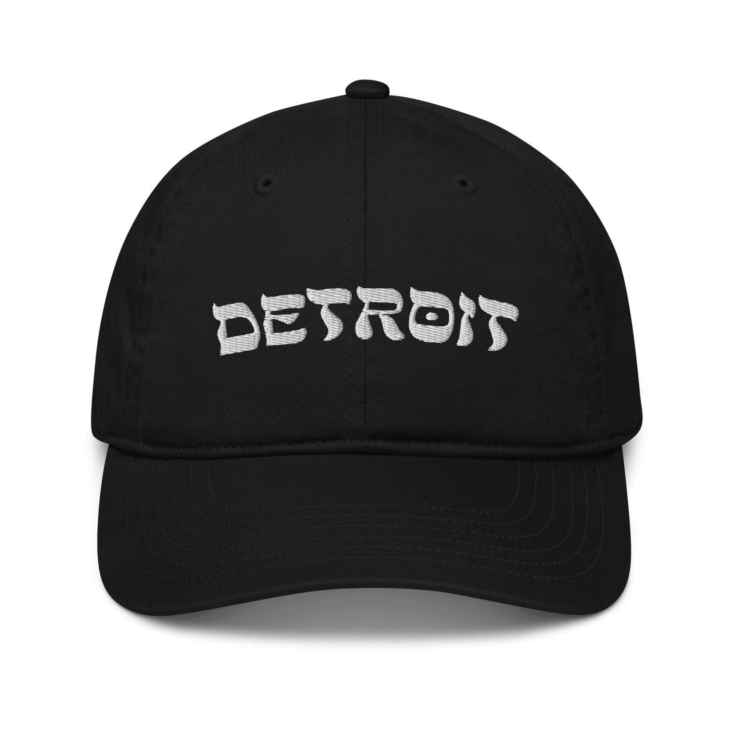 'Detroit' Baseball Cap (Hebrew-Style Font) | White and Blue Embroidery - Circumspice Michigan