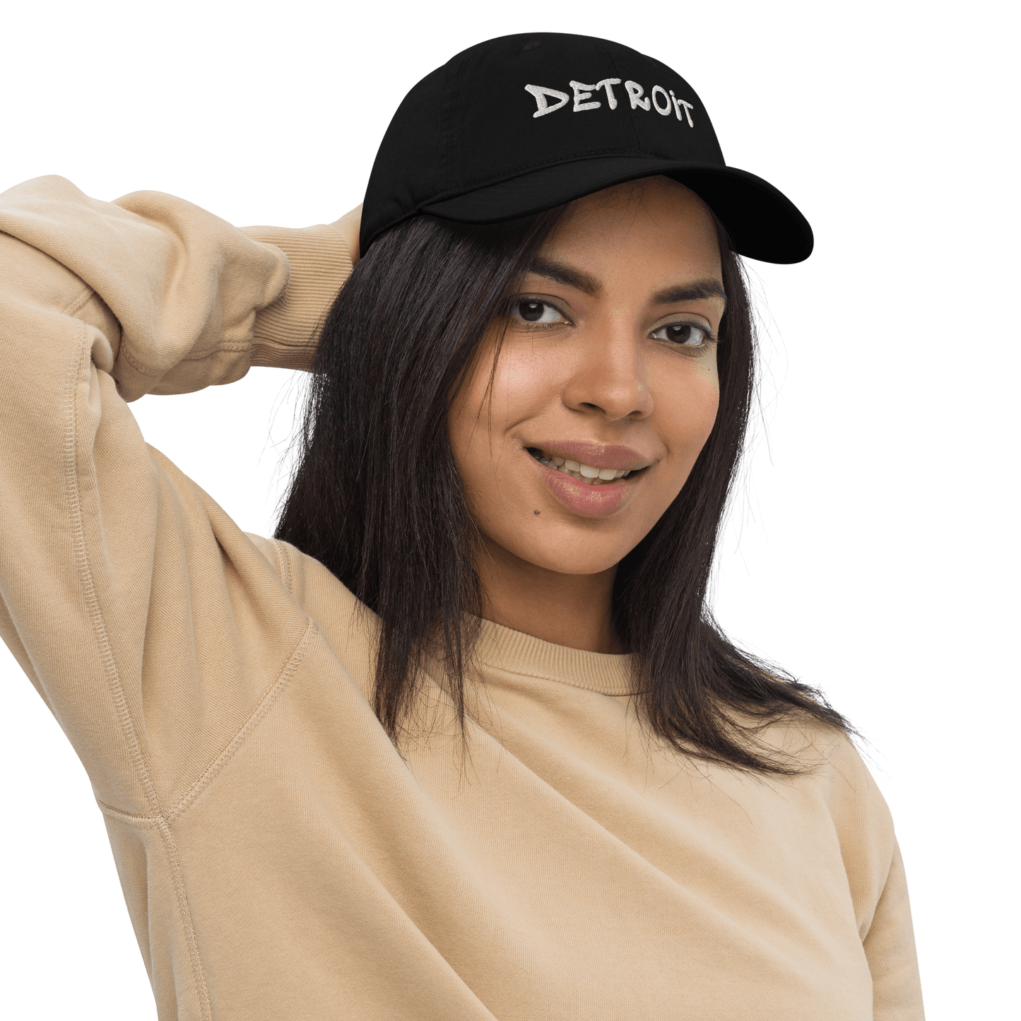 'Detroit' Baseball Cap (Hip Hop Graffiti Font) | White/Black Embroidery - Circumspice Michigan