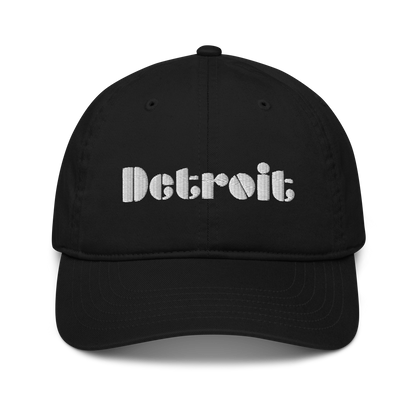 'Detroit' Denim Baseball Cap (Art Deco Font) | White/Navy Embroidery