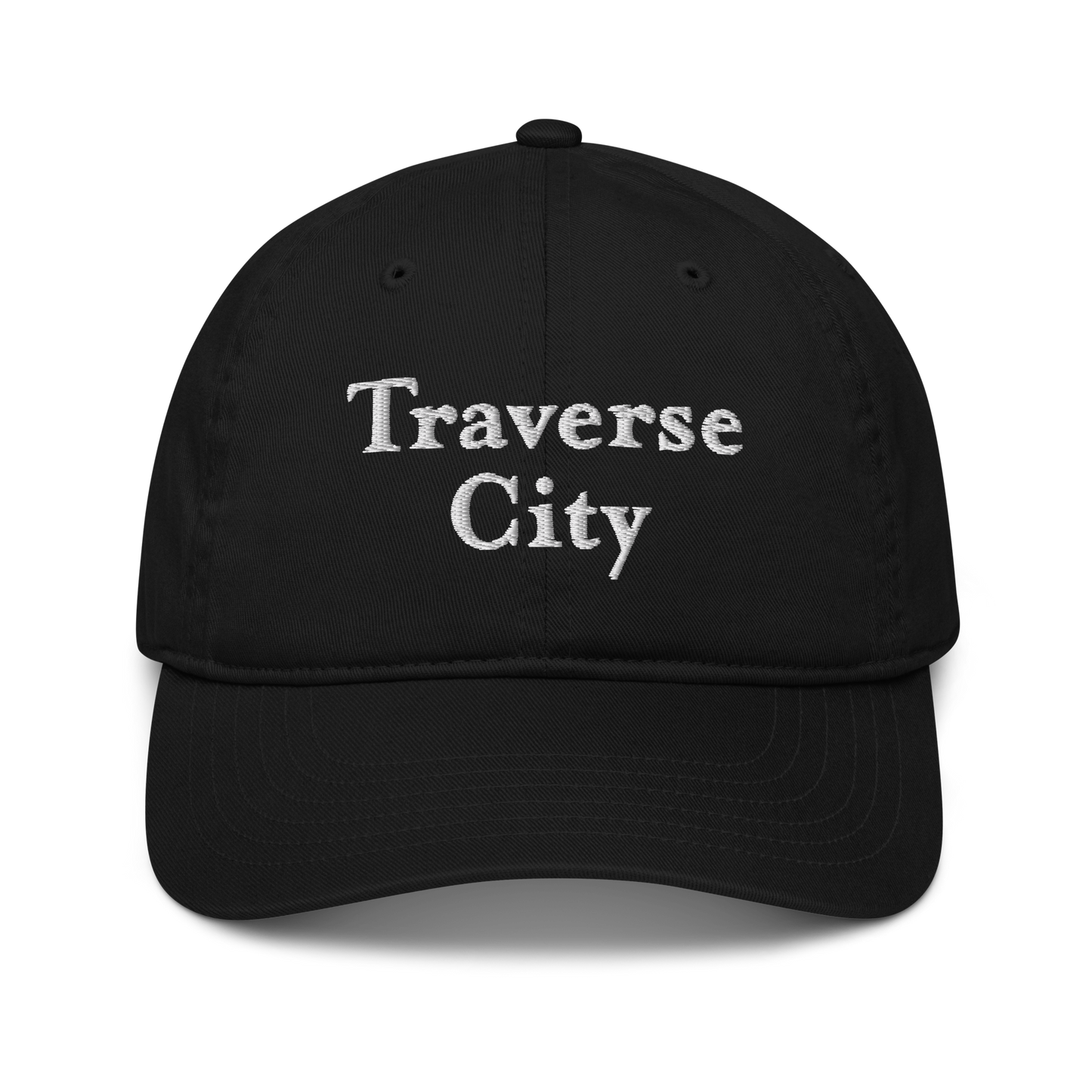 'Traverse City' Classic Baseball Cap | White/Navy Embroidery