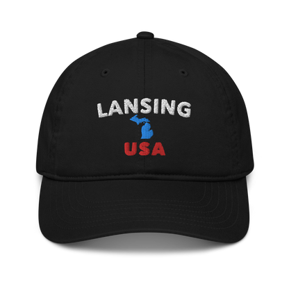 'Lansing USA' Classic Baseball Cap (w/ Michigan Outline)