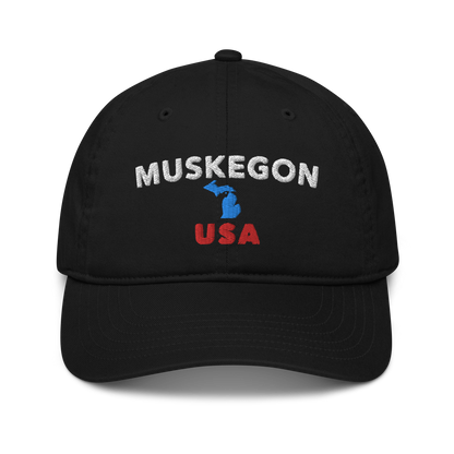 'Muskegon USA' Classic Baseball Cap (w/ Michigan Outline)