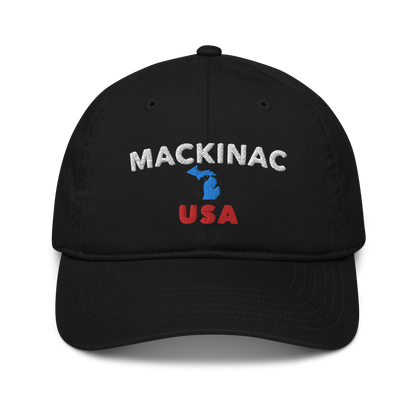 'Mackinac USA' Baseball Hat (w/ Michigan Outline)