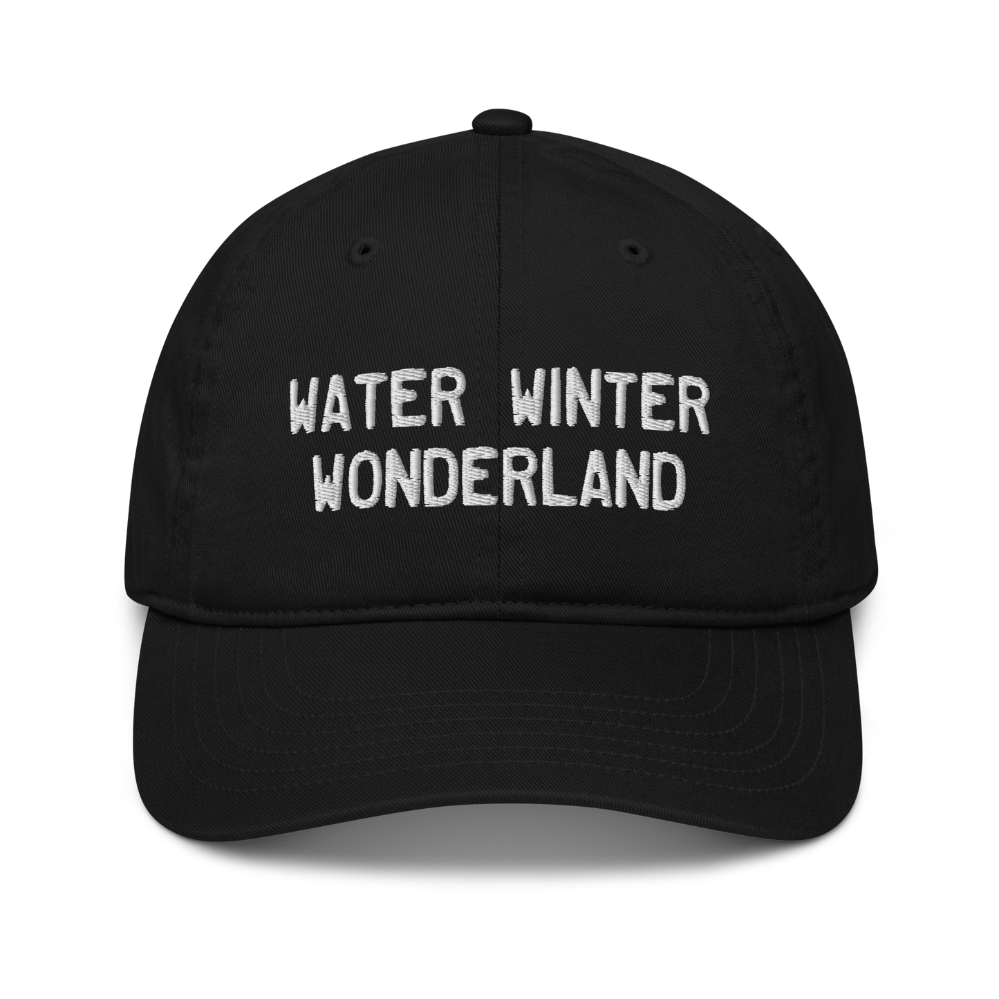 'Water Winter Wonderland' Classic Baseball Cap (Licence Plate Font) | White/Navy Embrodiery