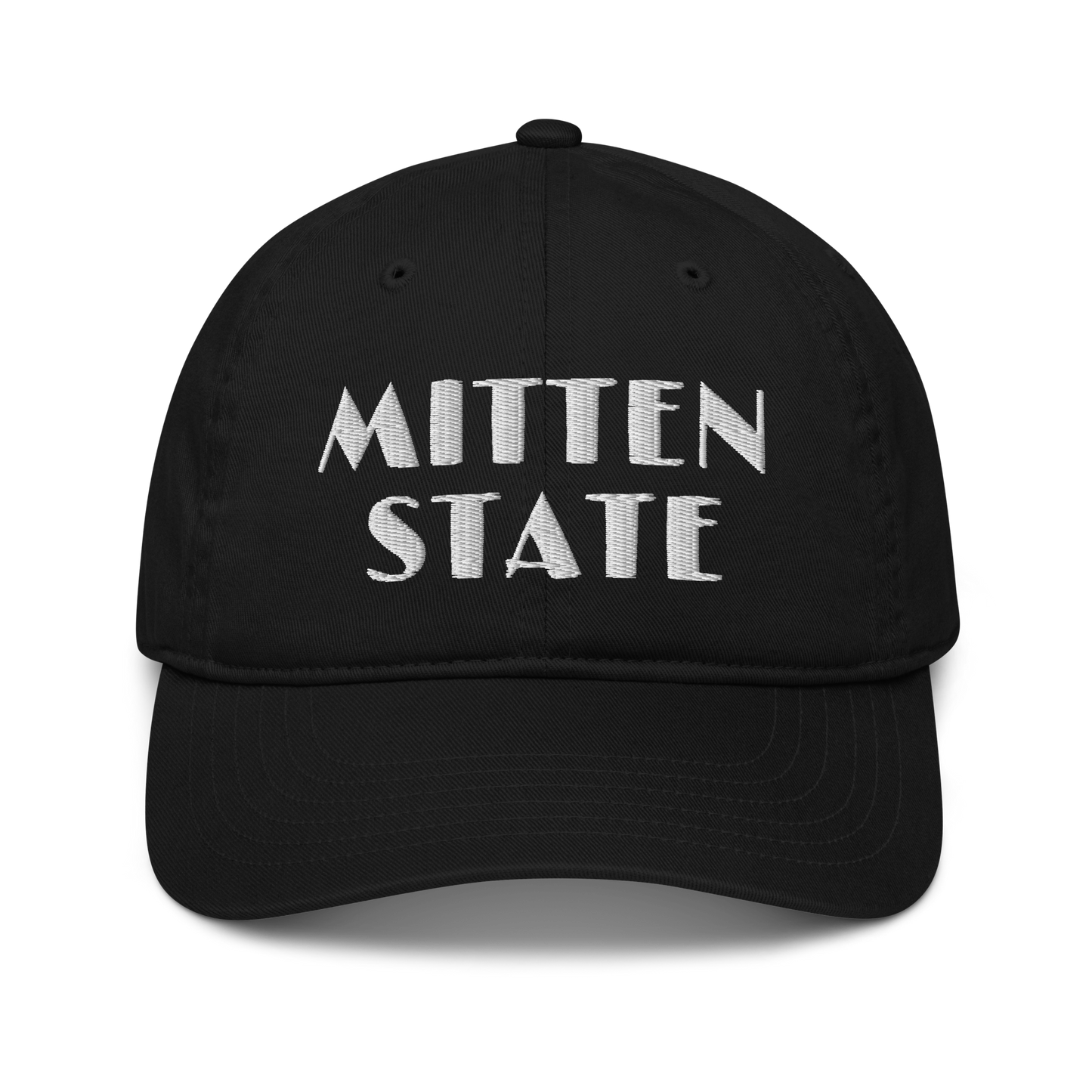 Michigan 'Mitten State' Classic Baseball Cap (Art Deco Font) | White/Navy Embroidery