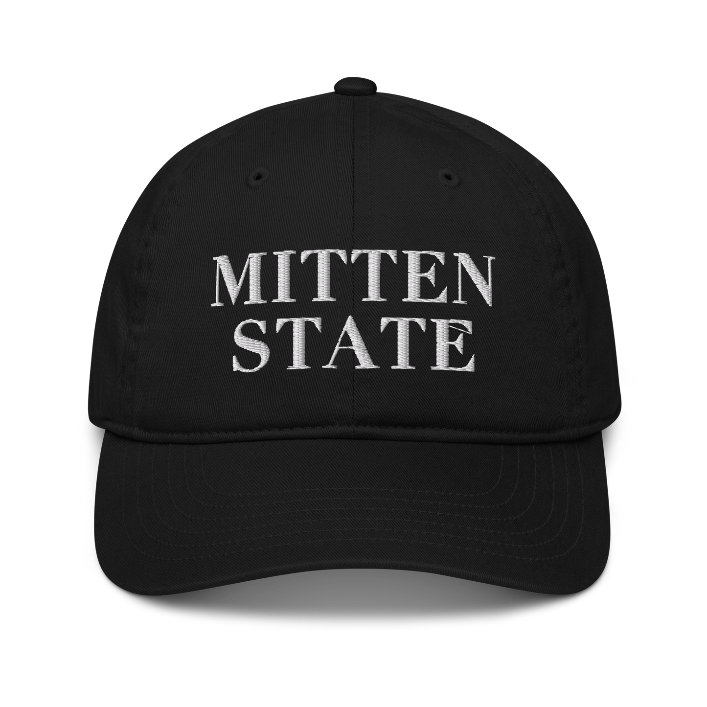 Michigan 'Mitten State' Classic Baseball Cap (Didone Font) | White/Navy Embroidery