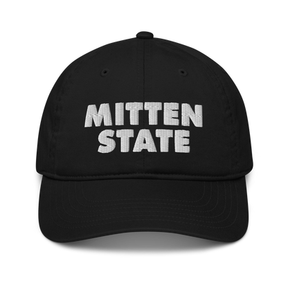 Michigan 'Mitten State' Classic Baseball Cap (Geometric Sans Font) | White/Navy Embroidery