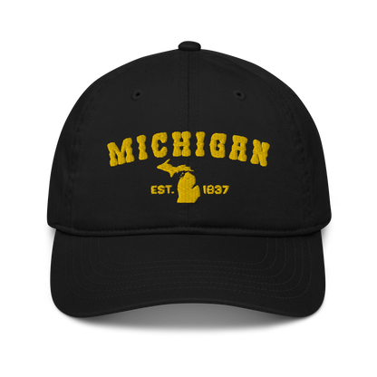 'Michigan EST 1837' Classic Baseball Cap (Western Font) | Gold Embroidery