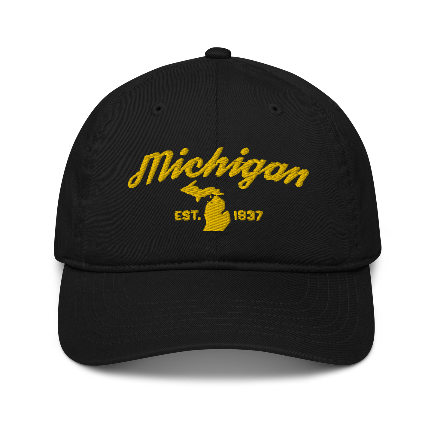 'Michigan EST 1837' Classic Baseball Cap (Script Font) | Gold Embroidery