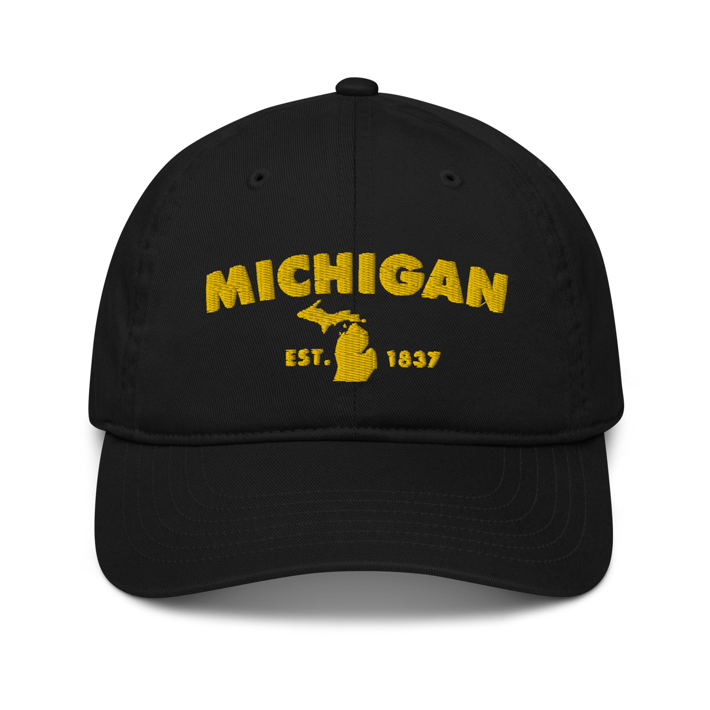 'Michigan EST 1837' Classic Baseball Cap (Geometric Sans Font) | Gold Embroidery