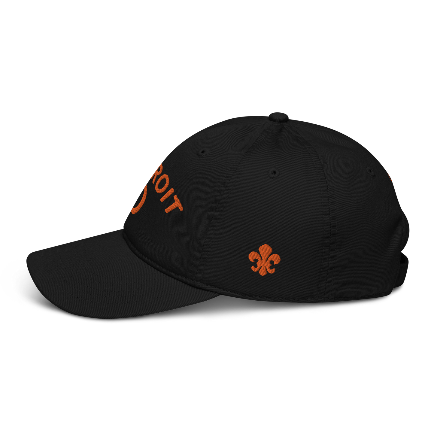 'Détroit' Baseball Cap (w/ Old French D and Fleur de Lys) | Orange Embroidery