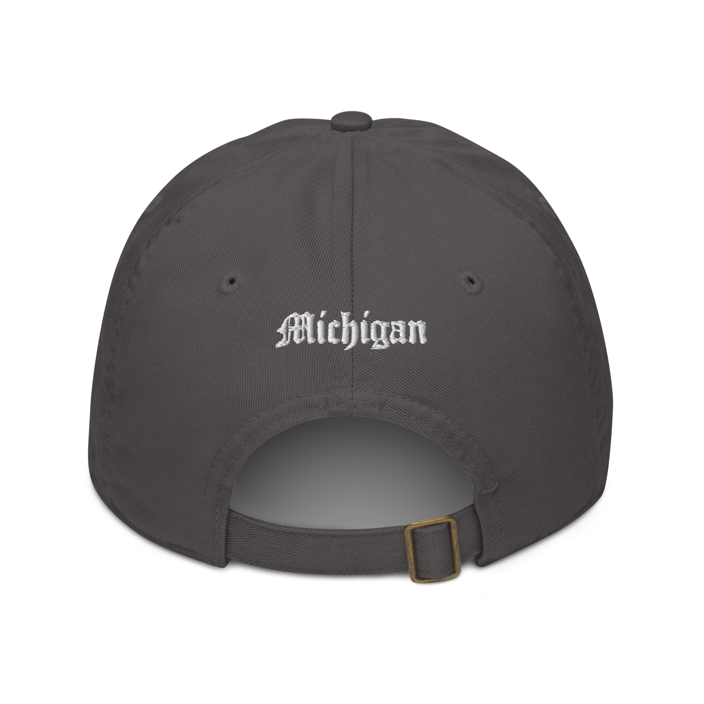 Michigan Old English 'M' Classic Baseball Cap (w/ 'Michigan' Back Design) | White/Navy Embroidery