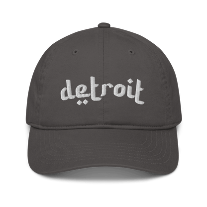 'Detroit' Baseball Cap (Arabic-Style Font) | White/Black Embroidery - Circumspice Michigan