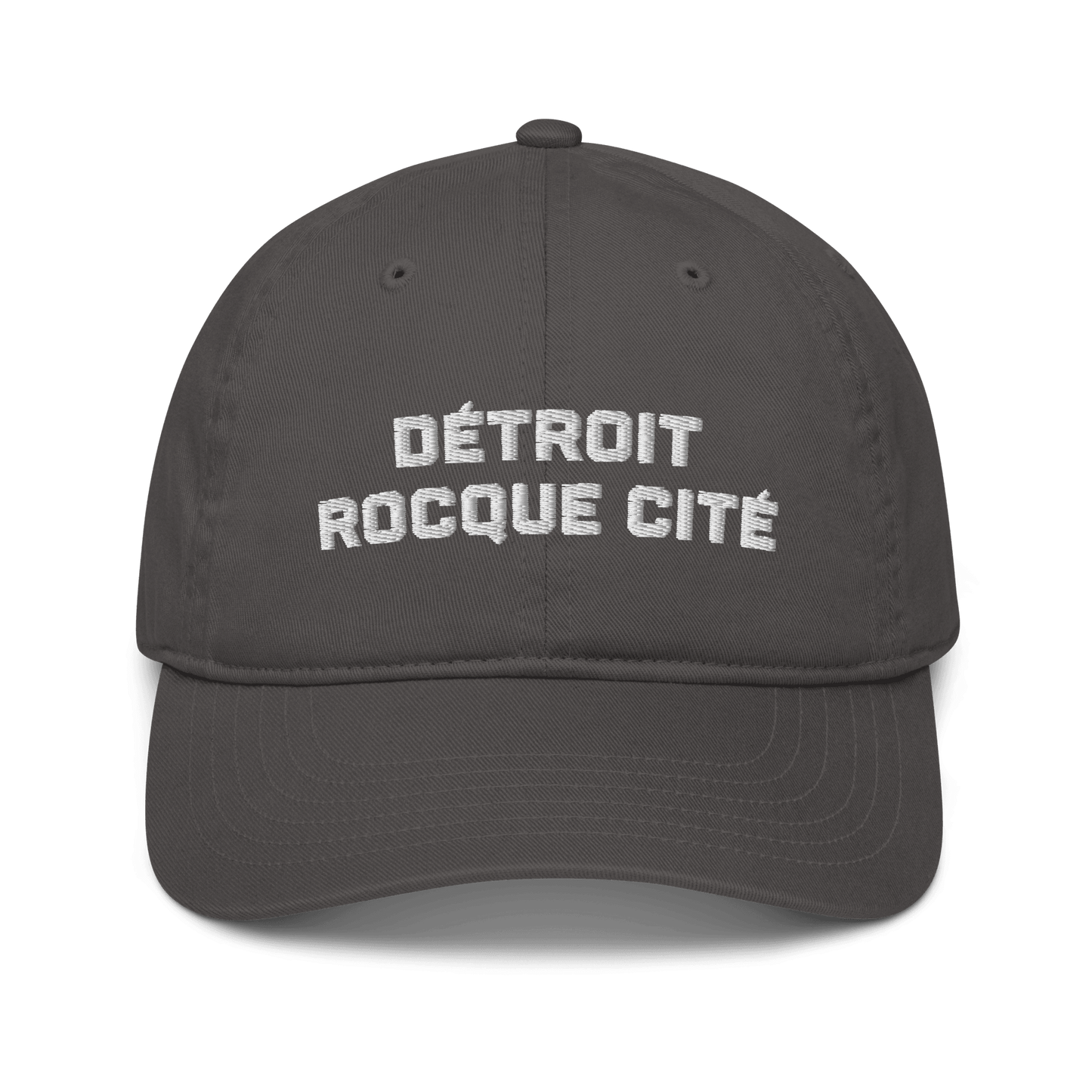 'Détroit Rocque Cité' Baseball Cap (Athletic Font) | White/Black Embroidery - Circumspice Michigan