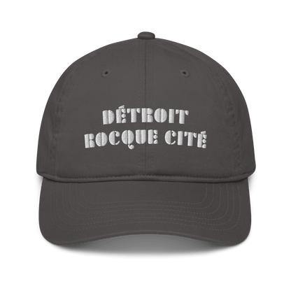 'Detroit Rocque Cité' Baseball Cap (Art Deco Font) | White/Navy Embroidery - Circumspice Michigan