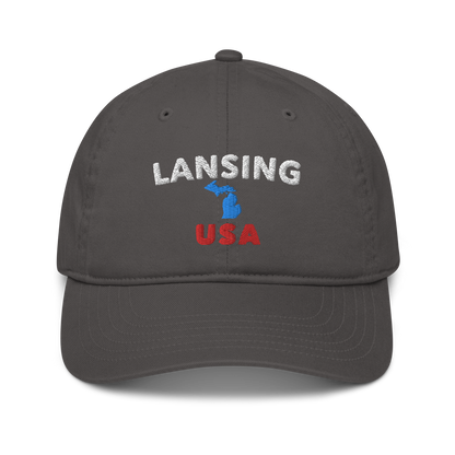 'Lansing USA' Classic Baseball Cap (w/ Michigan Outline)