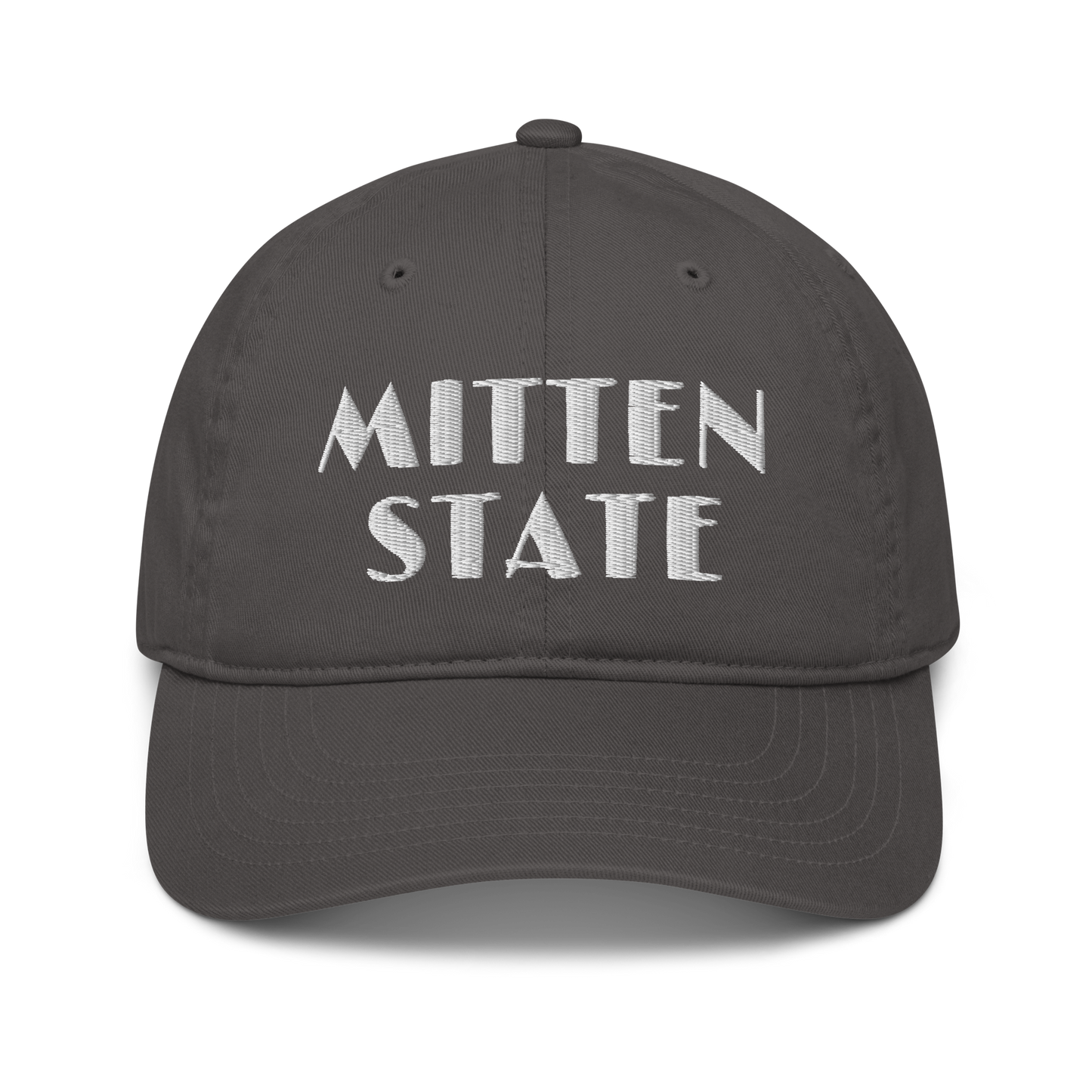 Michigan 'Mitten State' Classic Baseball Cap (Art Deco Font) | White/Navy Embroidery