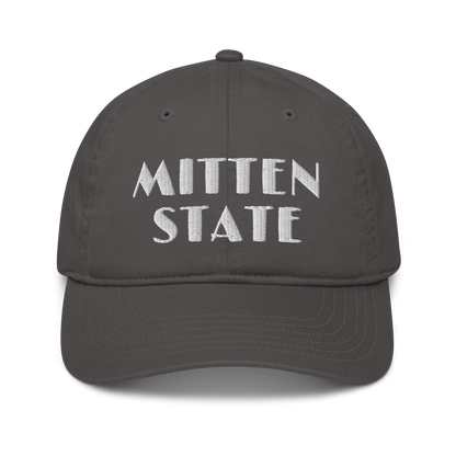 Michigan 'Mitten State' Classic Baseball Cap (Art Deco Font) | White/Navy Embroidery