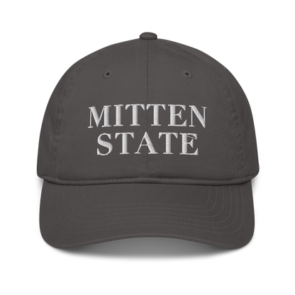 Michigan 'Mitten State' Classic Baseball Cap (Didone Font) | White/Navy Embroidery