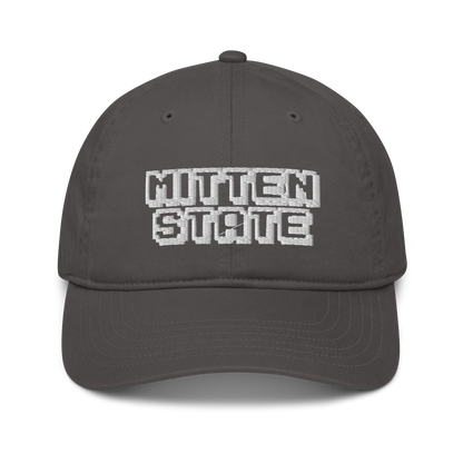 Michigan 'Mitten State' Classic Baseball Cap (Arcade Font) | White/Black Embroidery