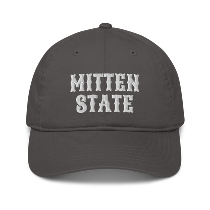 Michigan 'Mitten State' Classic Baseball Cap (Western Font) | White/Navy Embroidery