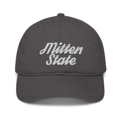 Michigan 'Mitten State' Classic Baseball Cap (Script Font) | White/Navy Embroidery