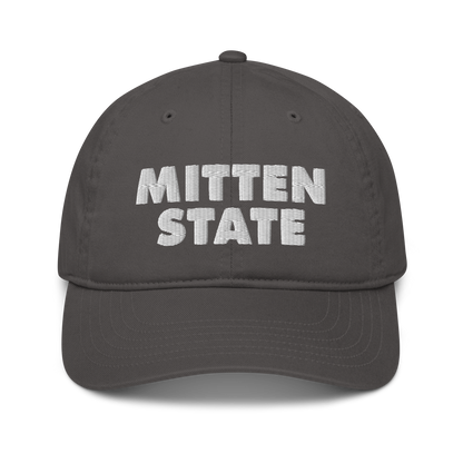 Michigan 'Mitten State' Classic Baseball Cap (Geometric Sans Font) | White/Navy Embroidery