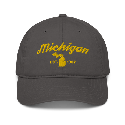 'Michigan EST 1837' Classic Baseball Cap (Script Font) | Gold Embroidery