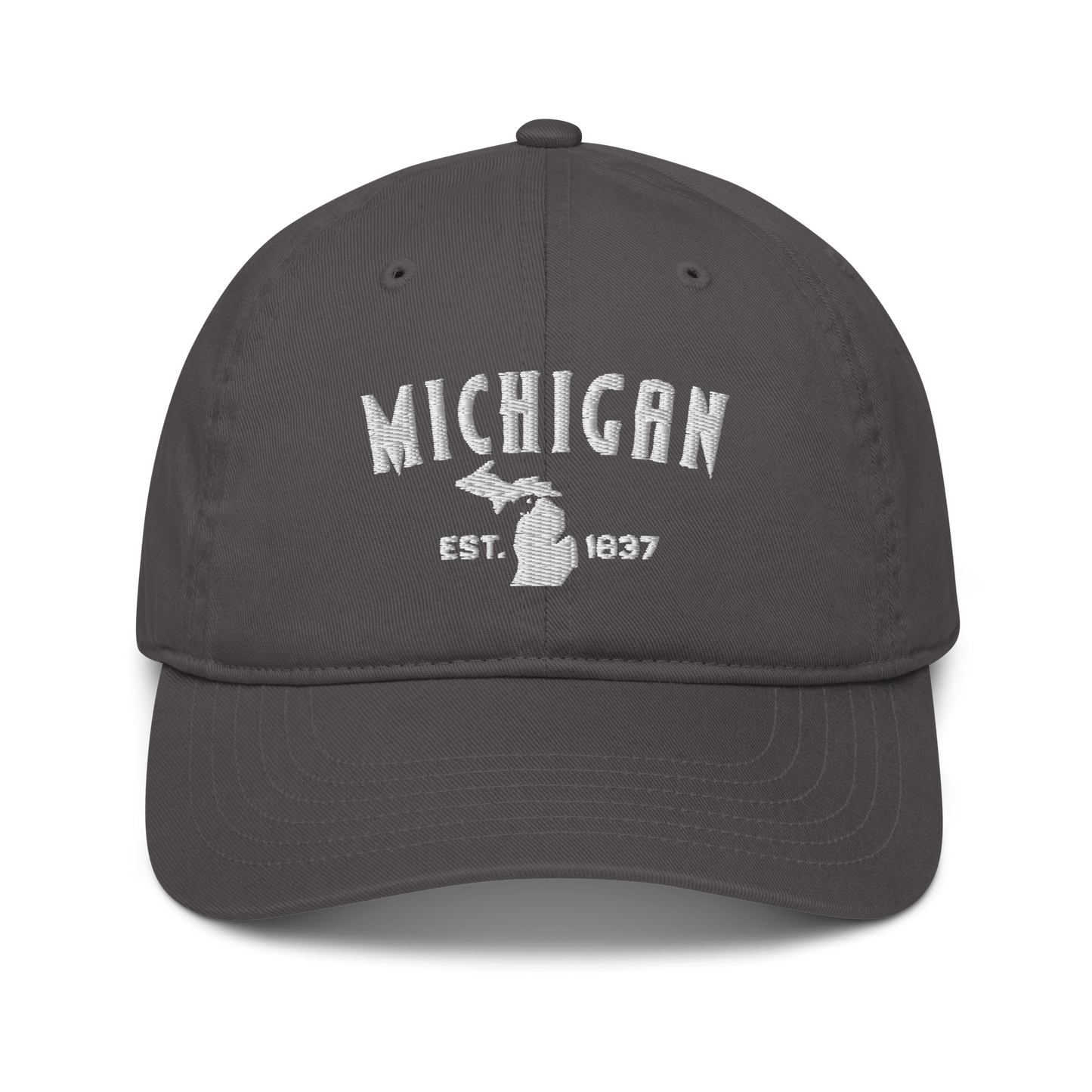 'Michigan EST 1837' Classic Baseball Cap (Vicious Mustelid Font) | White/Navy Embroidery