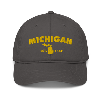 'Michigan EST 1837' Classic Baseball Cap (Geometric Sans Font) | Gold Embroidery