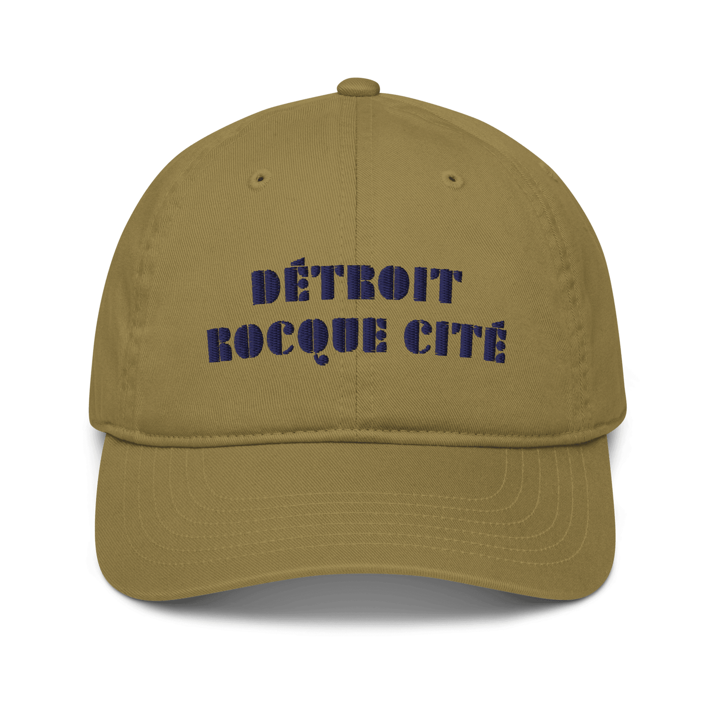 'Detroit Rocque Cité' Baseball Cap (Art Deco Font) | White/Navy Embroidery - Circumspice Michigan