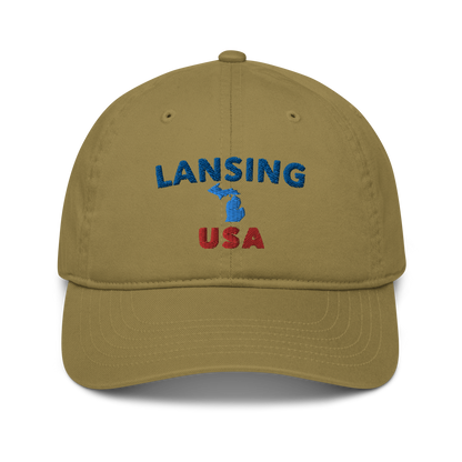 'Lansing USA' Classic Baseball Cap (w/ Michigan Outline)