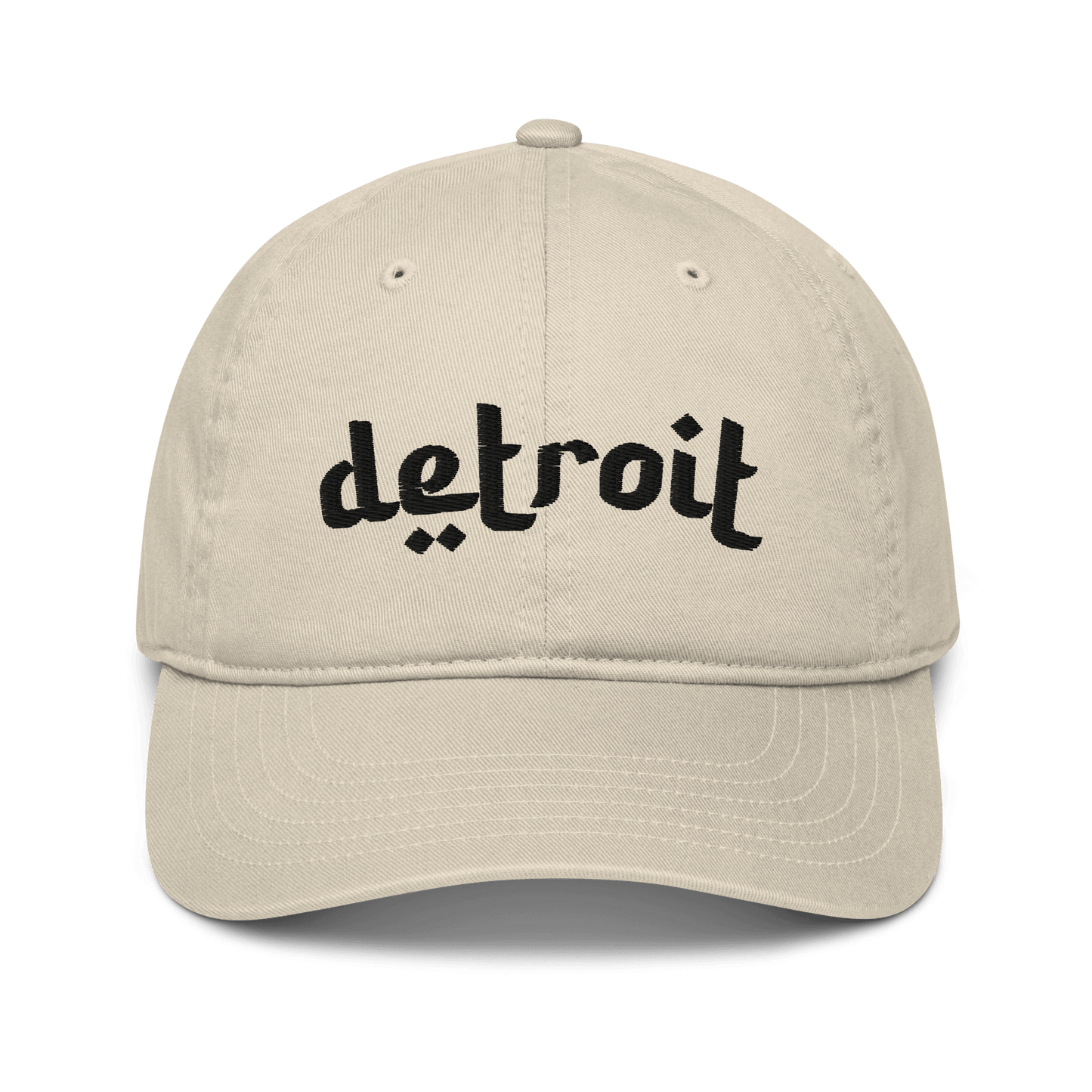 'Detroit' Baseball Cap (Arabic-Style Font) | White/Black Embroidery - Circumspice Michigan