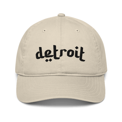 'Detroit' Baseball Cap (Arabic-Style Font) | White/Black Embroidery - Circumspice Michigan