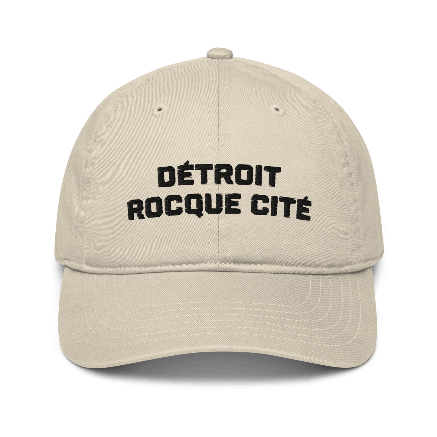 'Détroit Rocque Cité' Baseball Cap (Athletic Font) | White/Black Embroidery - Circumspice Michigan