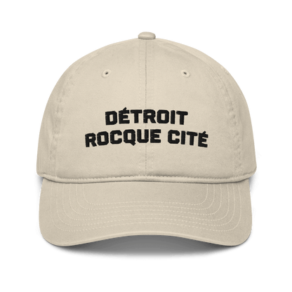 'Détroit Rocque Cité' Baseball Cap (Athletic Font) | White/Black Embroidery - Circumspice Michigan