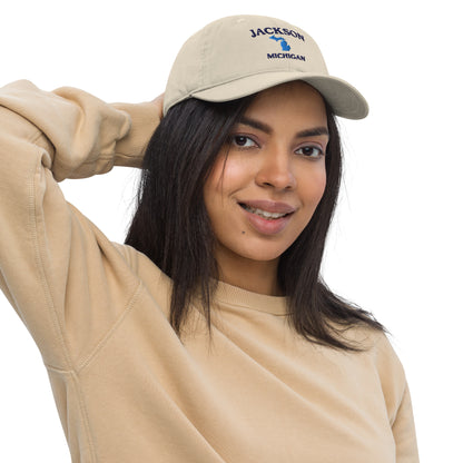 'Jackson Michigan' Classic Baseball Cap (w/ Michigan Outline)