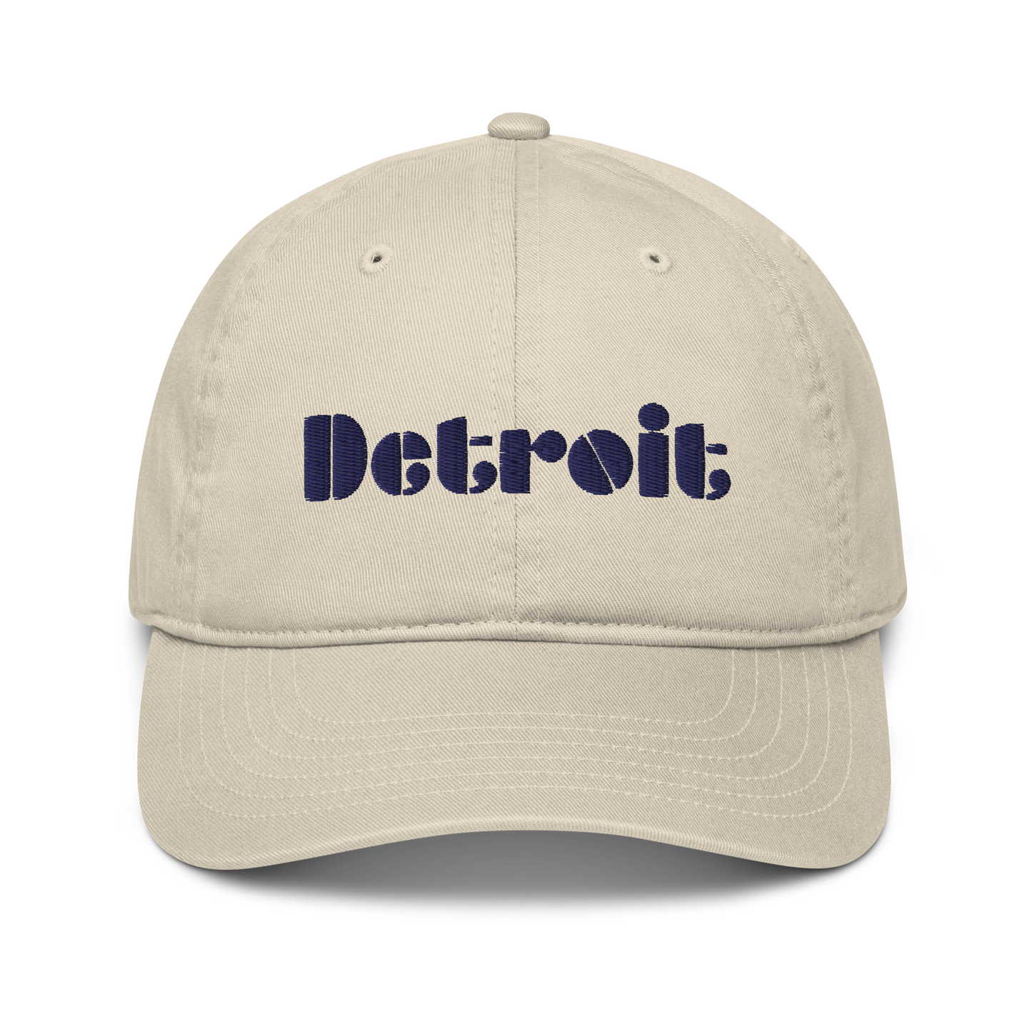 'Detroit' Denim Baseball Cap (Art Deco Font) | White/Navy Embroidery