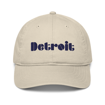 'Detroit' Denim Baseball Cap (Art Deco Font) | White/Navy Embroidery