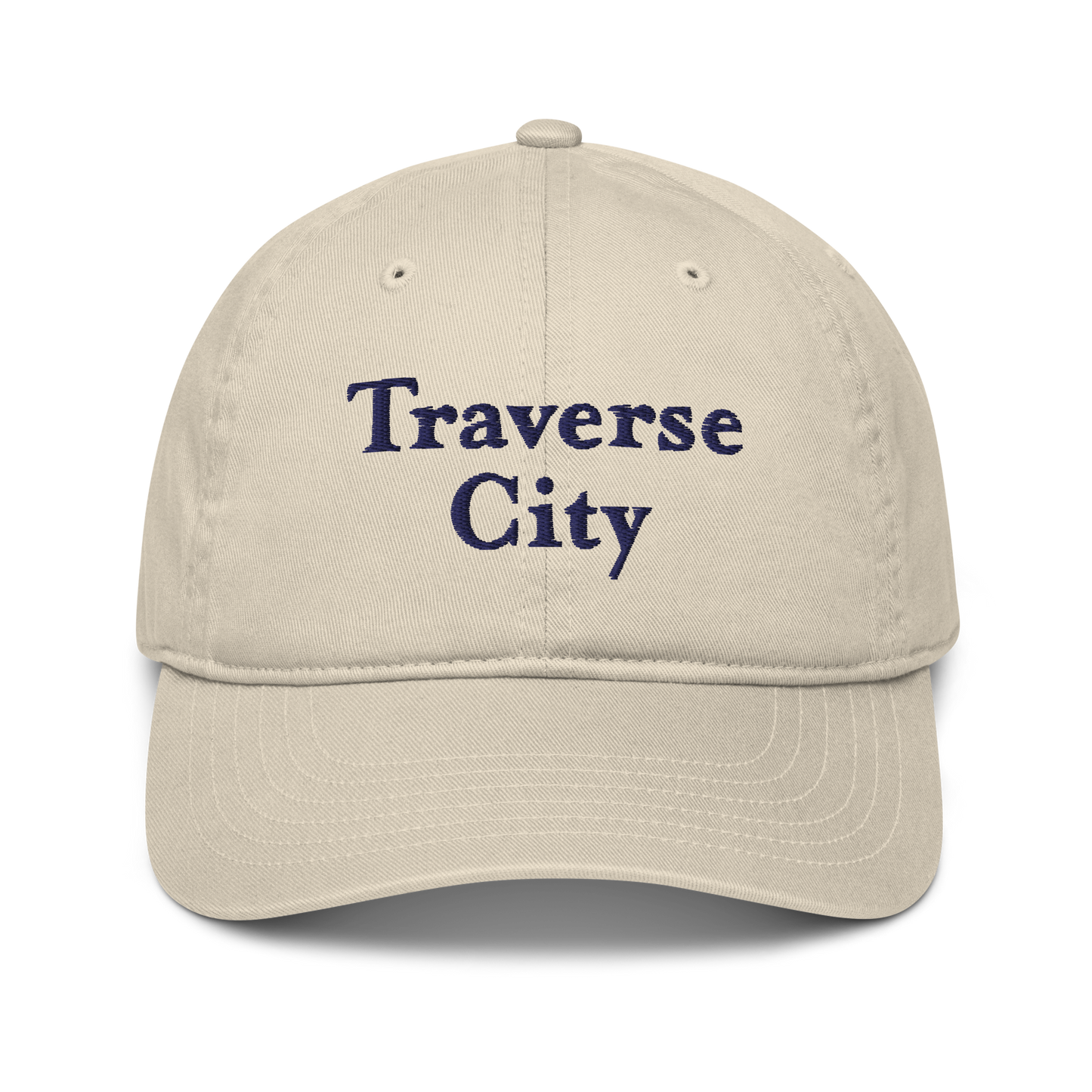 'Traverse City' Classic Baseball Cap | White/Navy Embroidery