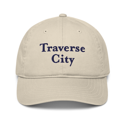 'Traverse City' Classic Baseball Cap | White/Navy Embroidery