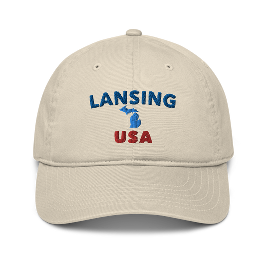 'Lansing USA' Classic Baseball Cap (w/ Michigan Outline)